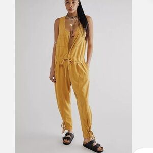 Free People One Billie Coveralls Jumpsuit Spicy Chesynut lace up Hem L